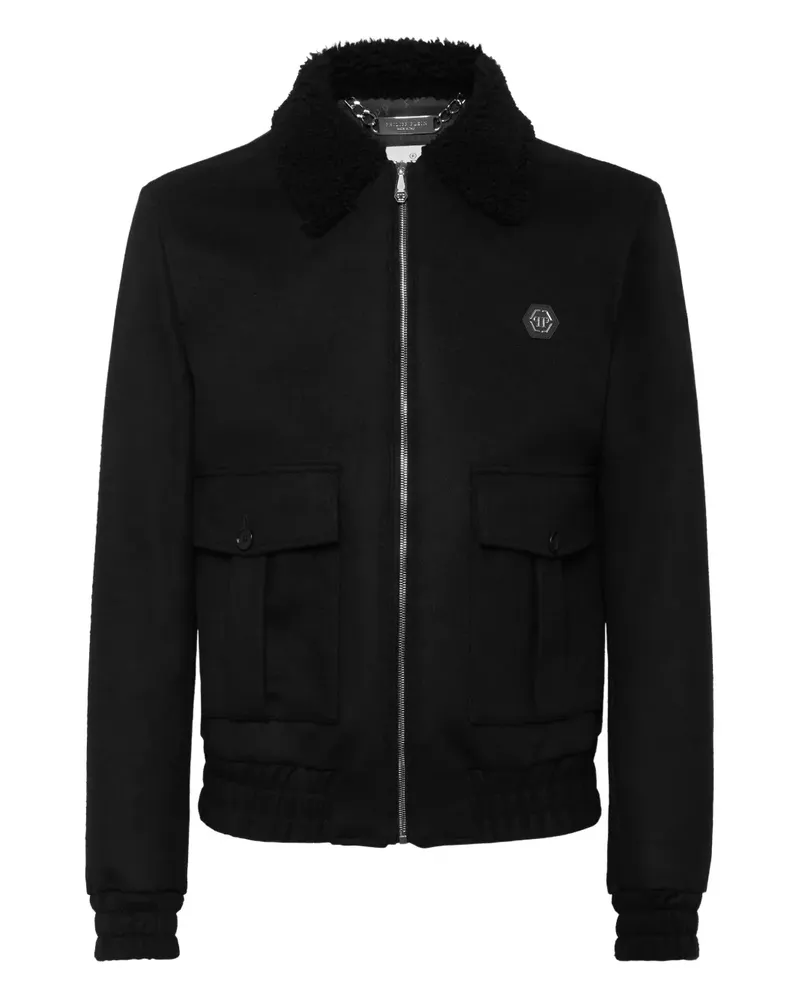 Philipp Plein Jacke mit Logo-Patch - Schwarz Schwarz