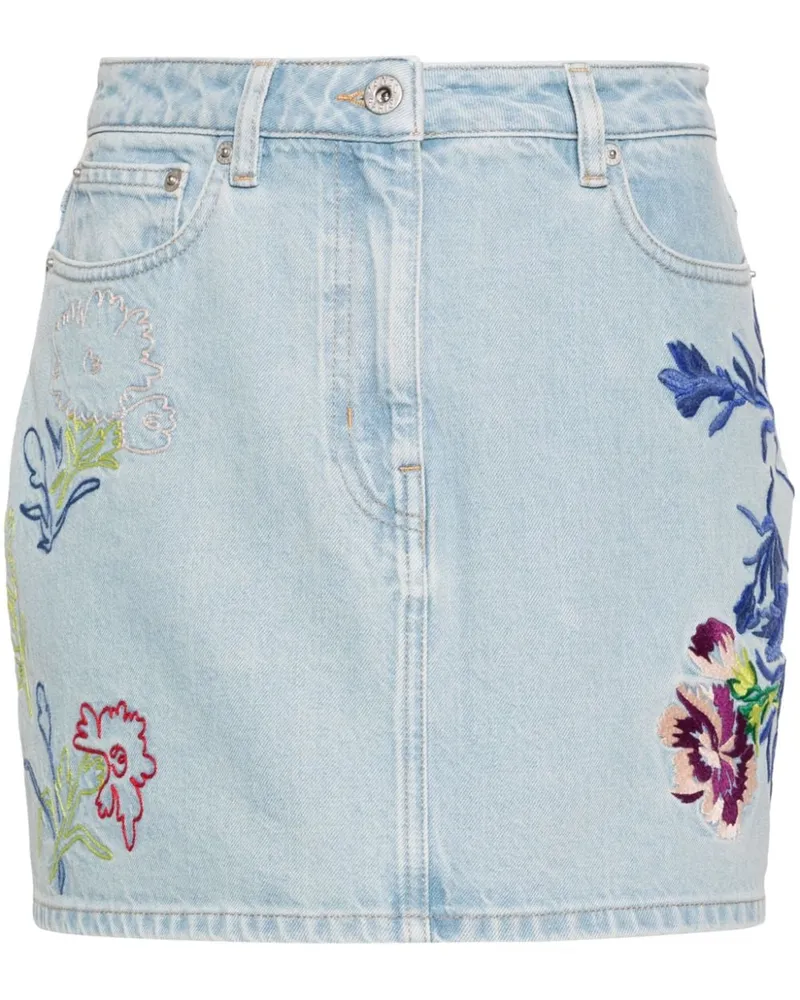 Kenzo Jeans-Minirock mit Blumenstickerei Blau