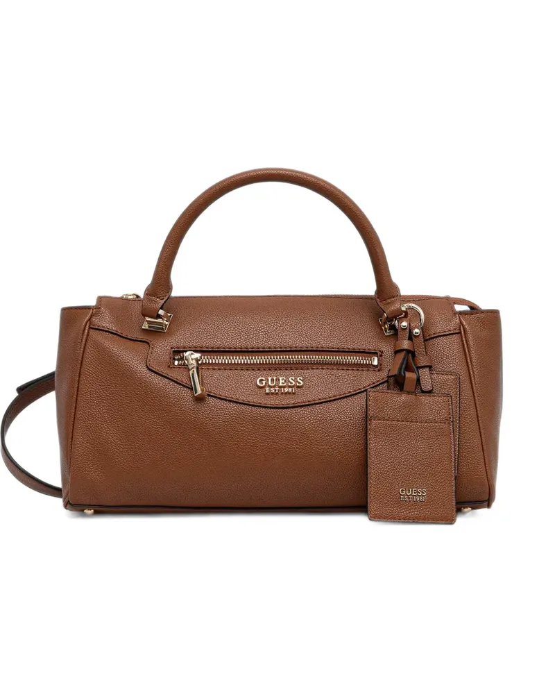 Guess Antonia logo-plaque pebbled-effect tote bag - Braun Braun