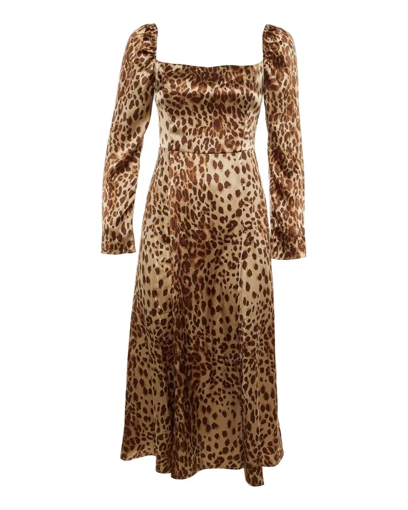 Reformation Seiden-Midikleid mit Animal-Print - Nude Nude