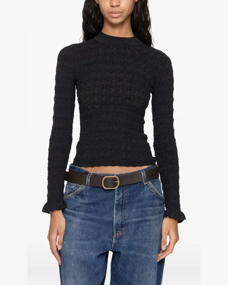 Sea Strukturierter Ruby Pullover mit Rüschenärmeln - Schwarz Schwarz