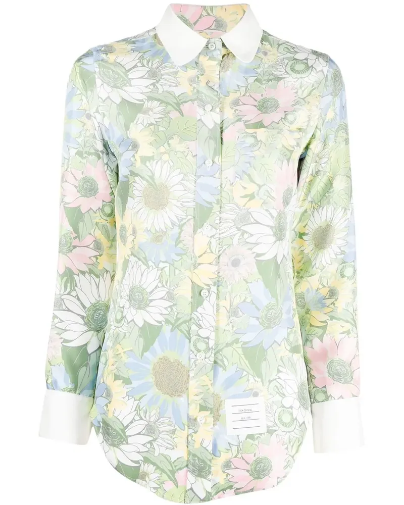 Thom Browne Seidenhemd mit Blumen-Print - Grün Grün