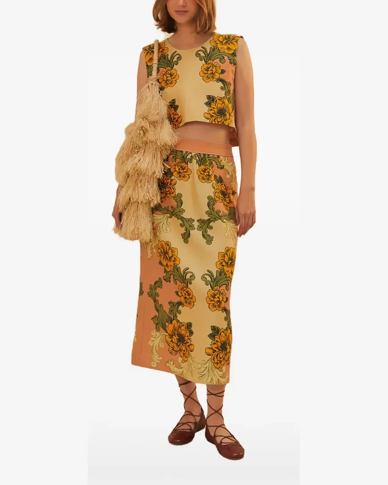 FARM Rio Leinentop mit Blumen-Print - Nude Nude
