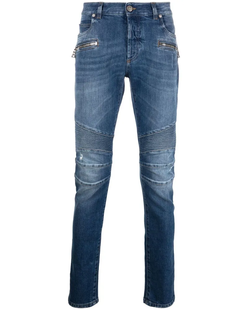 Balmain Skinny-Jeans mit geripptem Detail - Blau Blau