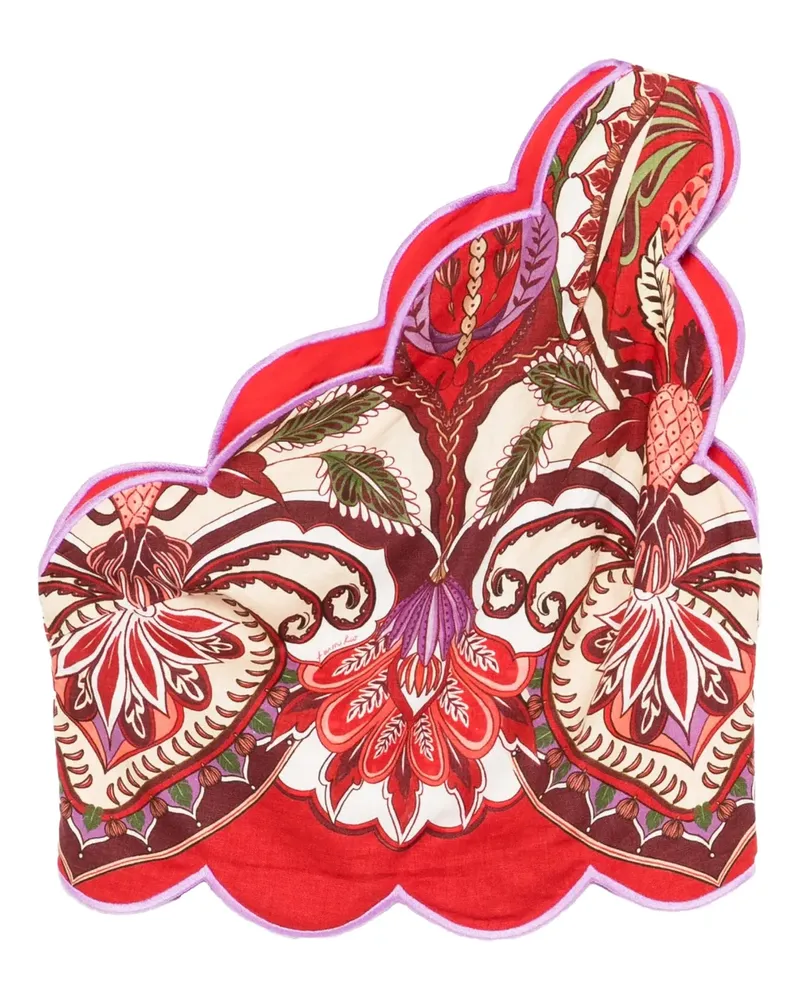 FARM Rio scalloped floral-print top - Rot Rot