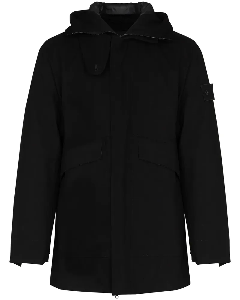 Stone Island Kapuzenjacke mit Kompass-Patch - Schwarz Schwarz