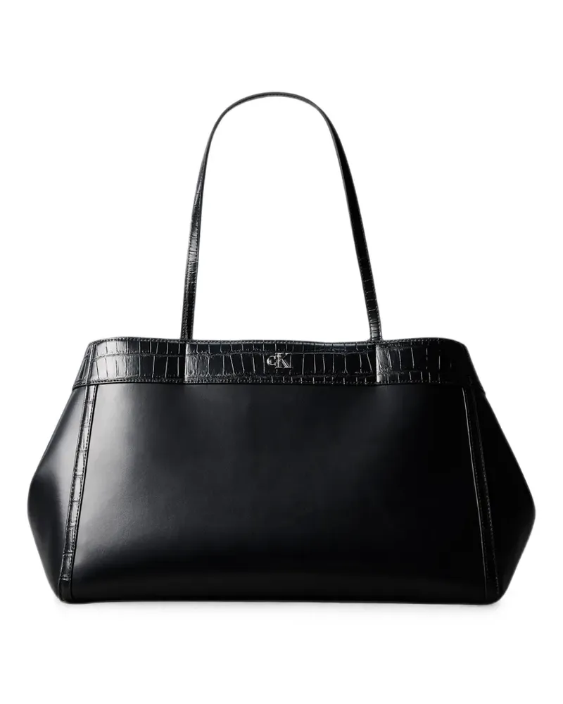 Calvin Klein large Monogram croc-effect trim tote bag - Schwarz Schwarz