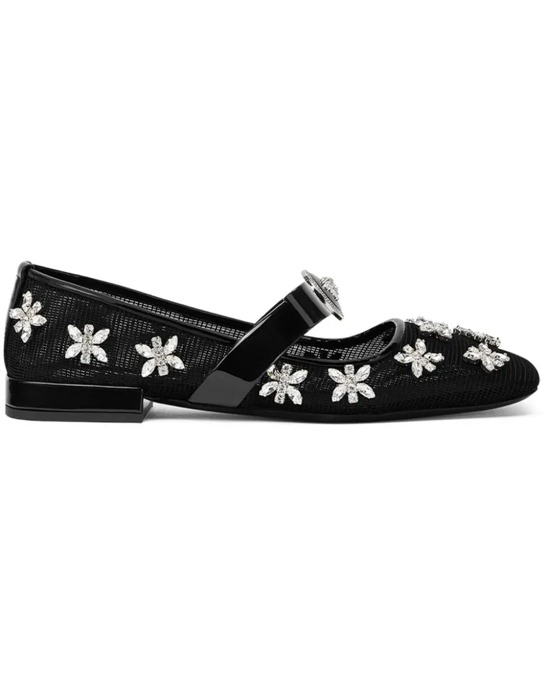 Versace Gianni Ribbon Ballerinas mit Kristallen - Schwarz Schwarz