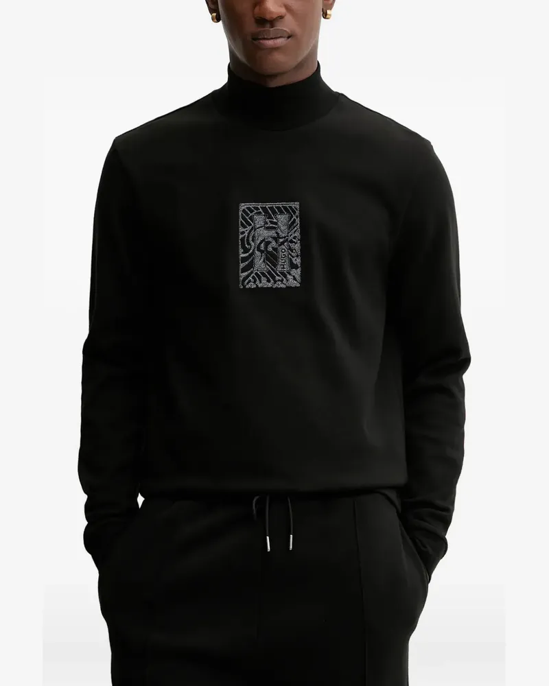 HUGO BOSS roll-neck embroidered-detail sweater - Schwarz Schwarz
