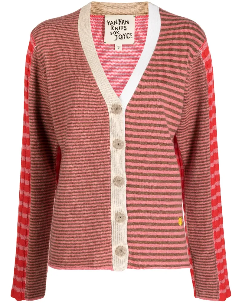 YANYAN KNITS Gestreifter Cardigan mit V-Ausschnitt - Rot Rot