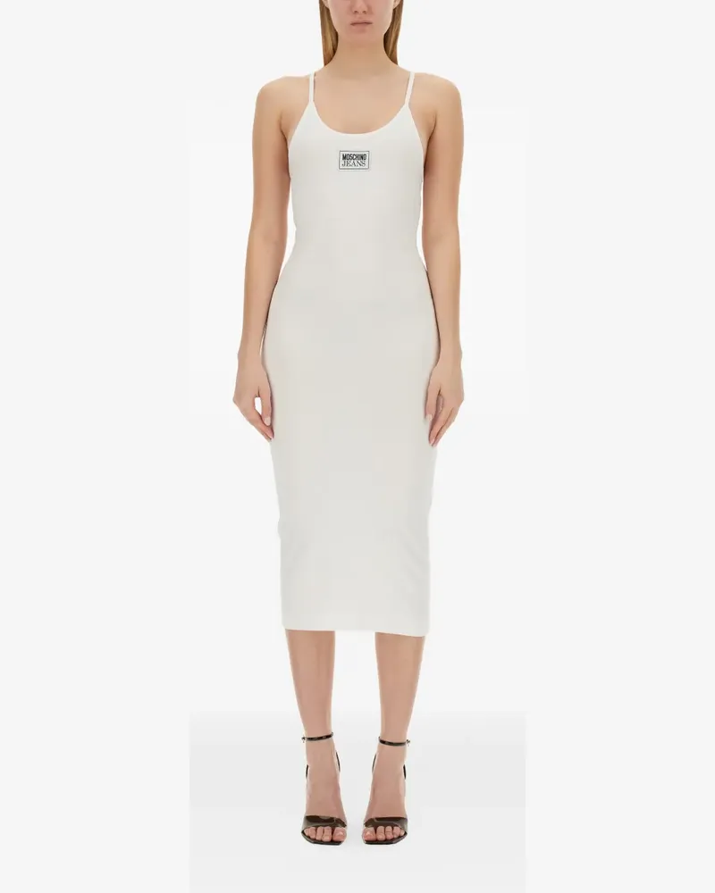 Moschino ribbed logo-patch dress - Weiß Weiß