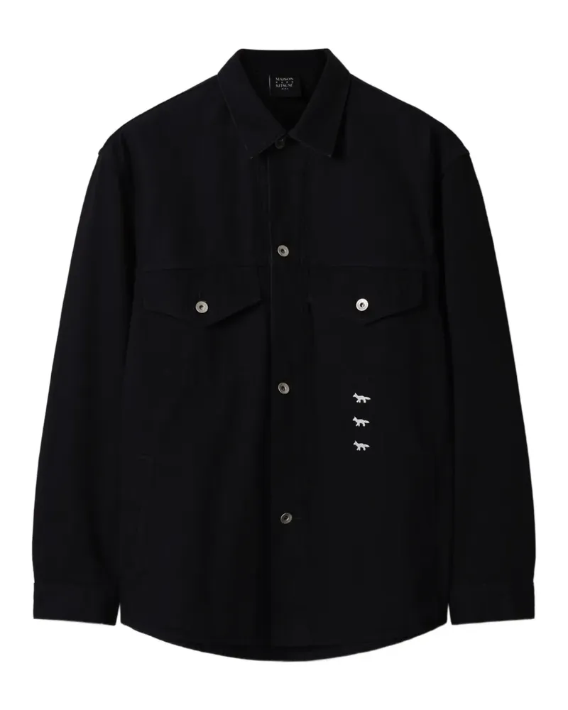 Kitsuné Hemdjacke aus Baumwolle mit Fuchs-Stickerei - Schwarz Schwarz