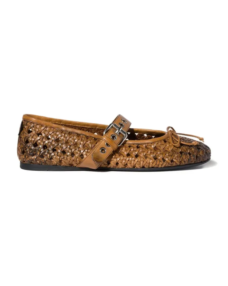 Miu Miu Gewebte Ballerinas mit Riemen und Schnalle - Braun Braun