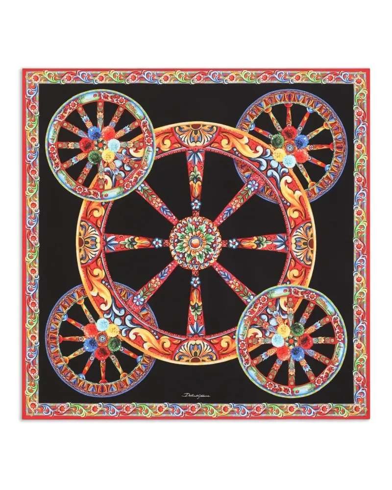 Dolce & Gabbana 90x90 Schal aus Seidentwill mit Carretto-Print - Schwarz Schwarz