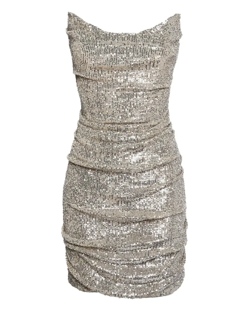 Reem Acra Gerafftes Minikleid mit Pailletten - Silber Silber