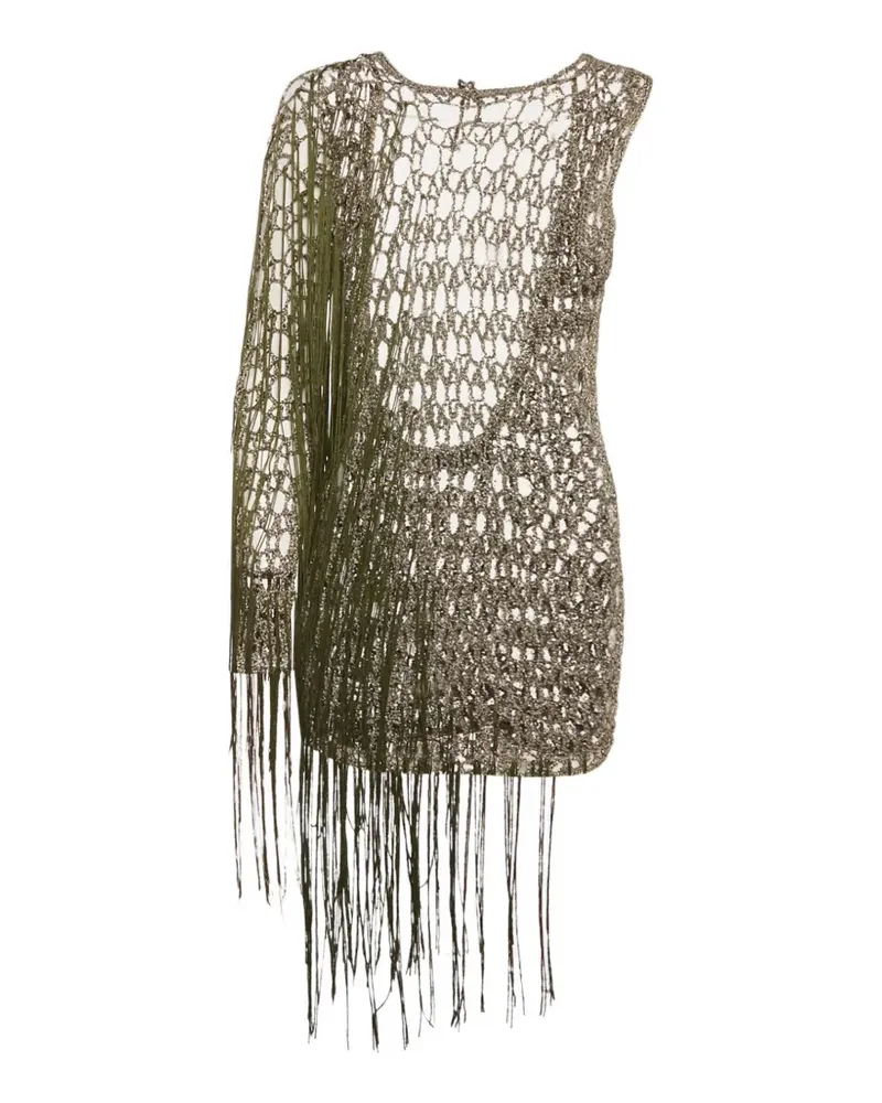 FourTwoFour on Fairfax asymmetric-sleeve fringed top - Grün Grün