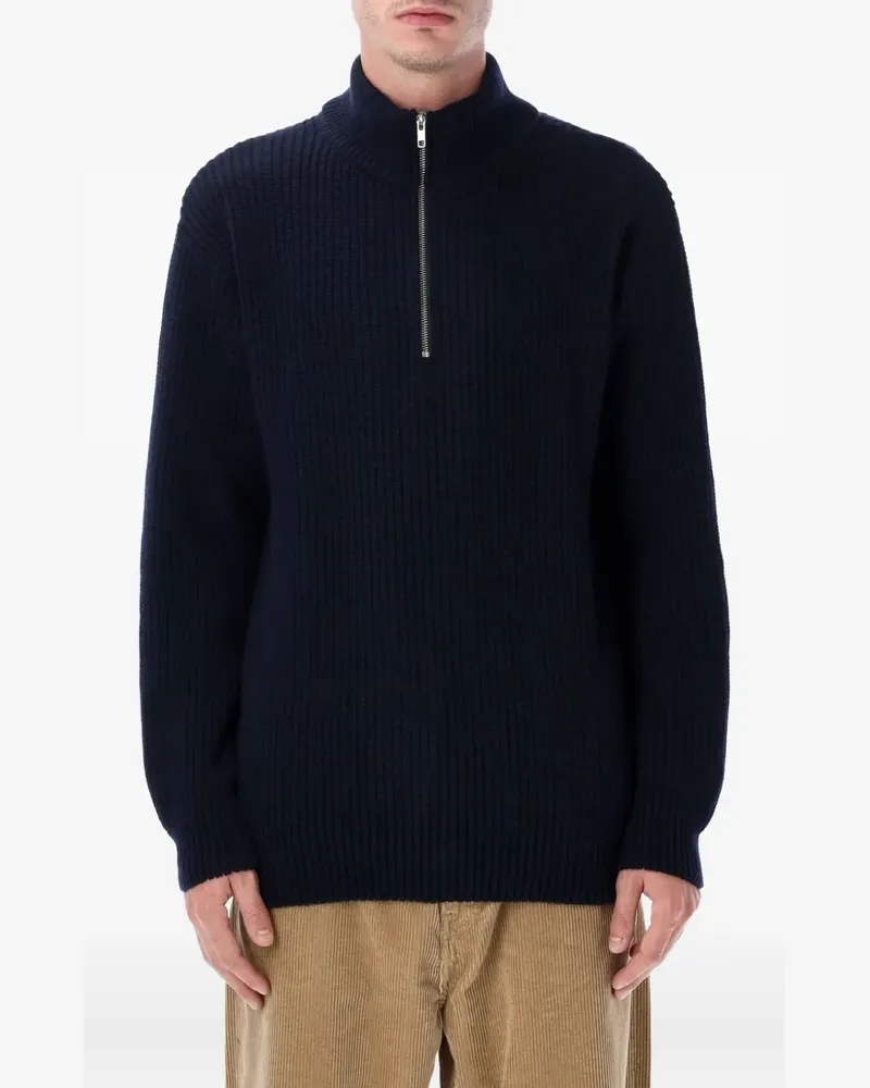 COLORFUL STANDARD half-zip ribbed sweater - Blau Blau