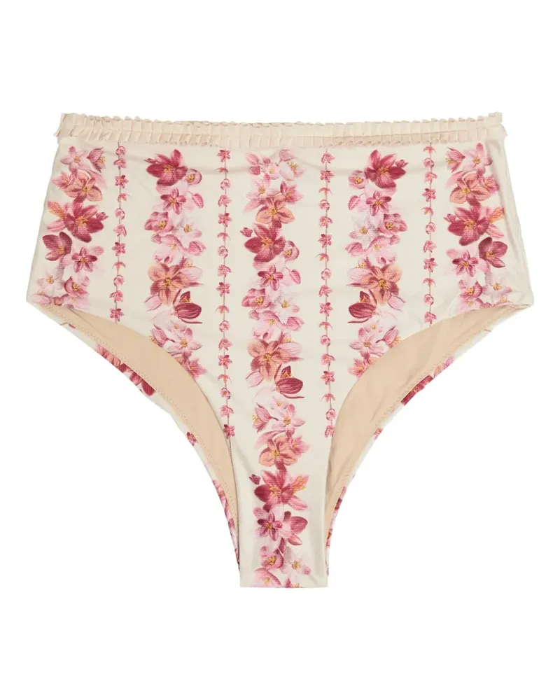 AGUA BENDITA floral-print ruffled bikini bottoms - Nude Nude