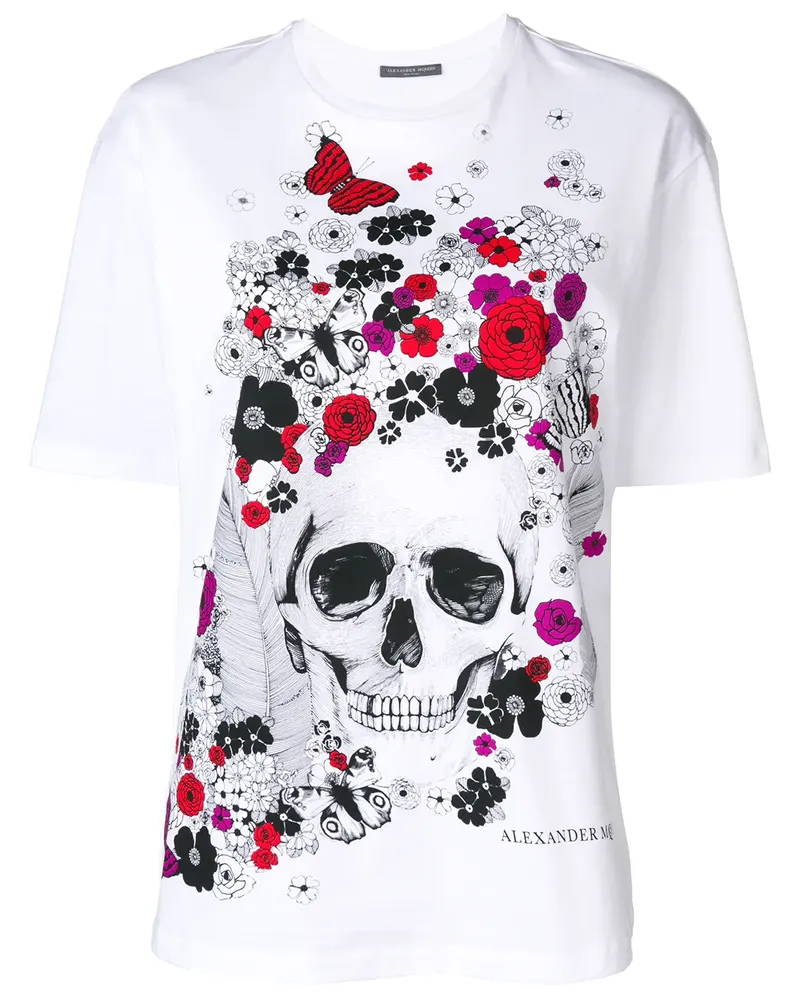 Alexander McQueen T-Shirt mit floraler Stickerei - Weiß Weiß