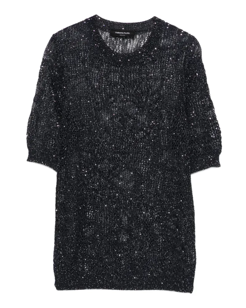 Fabiana Filippi Glitter-T-Shirt in Lochstrick - Blau Blau