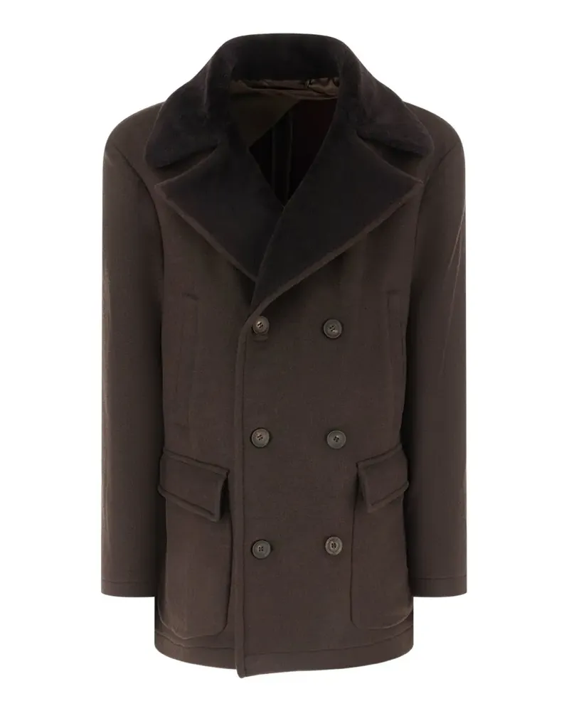 Corneliani double-breasted shearling-collar peacot - Braun Braun