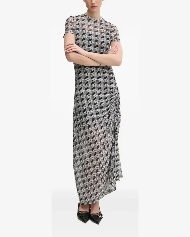 HUGO BOSS Gerafftes Maxikleid mit Logo-Print - Schwarz Schwarz