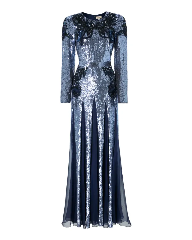 Temperley London Porta floral-embroidered maxi dress - Blau Blau