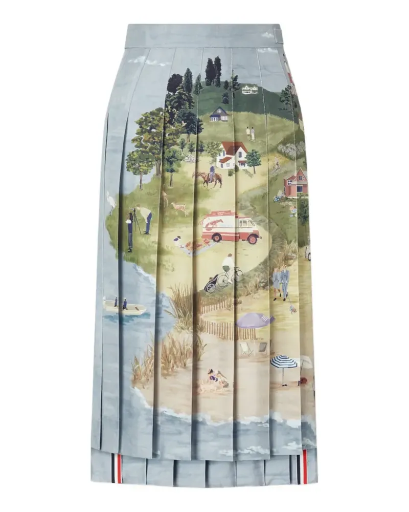Thom Browne Nantucket scenic pleated midi skirt - Blau Blau