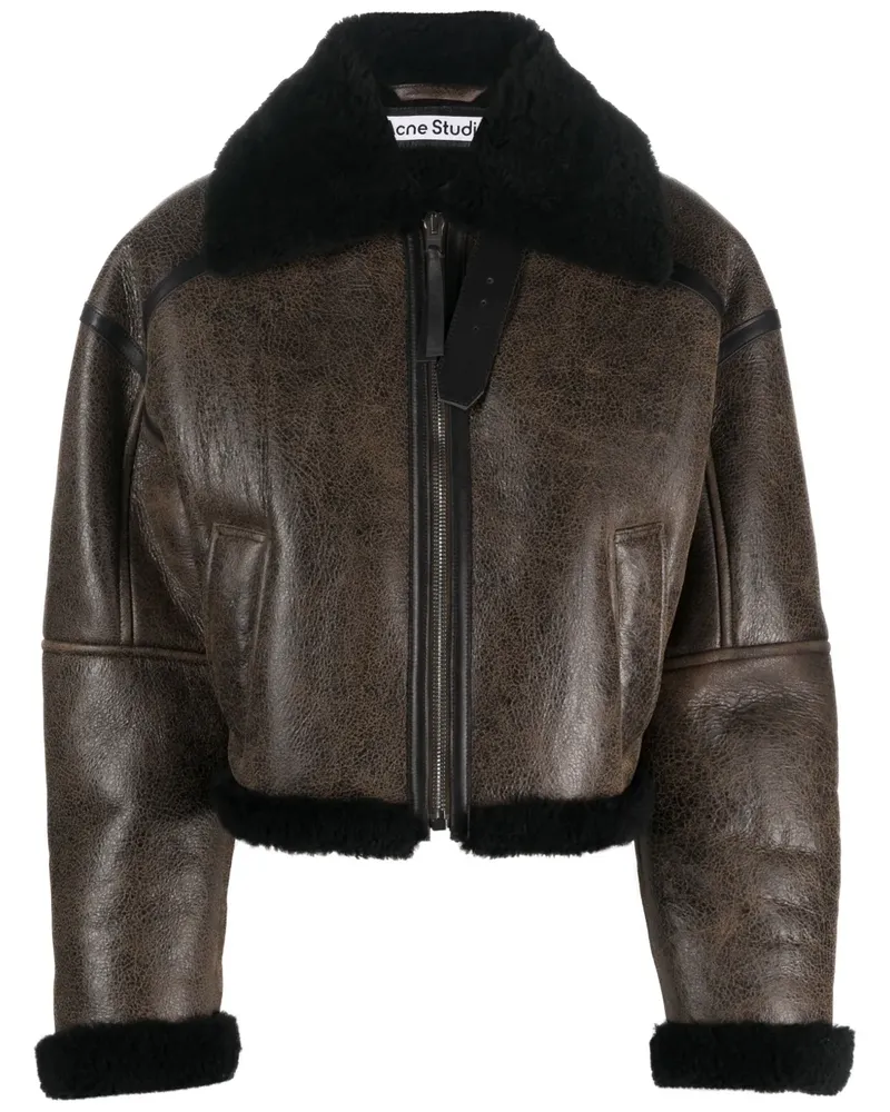 Acne Studios Lederjacke mit Shearling-Kragen - Braun Braun