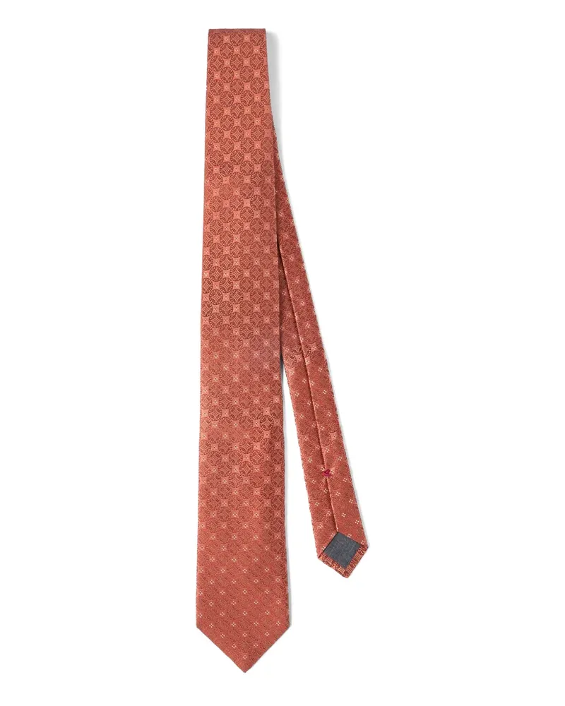 Brunello Cucinelli geometric-patterned silk tie - Orange Orange
