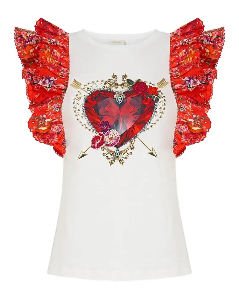 Camilla frill-sleeve T-shirt - Weiß Weiß