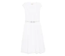 Popeline-Midikleid mit Gürtel - Weiß