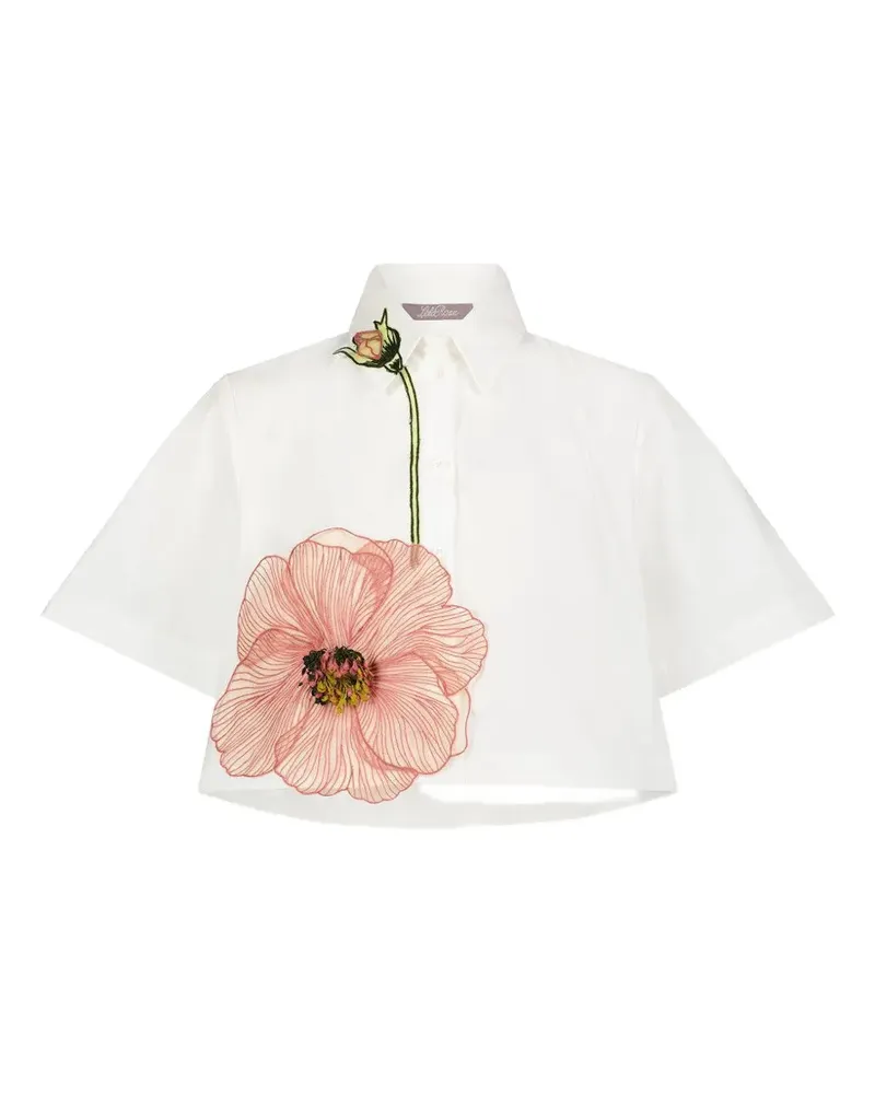 Lela Rose peony embroidered crop shirt - Weiß Weiß