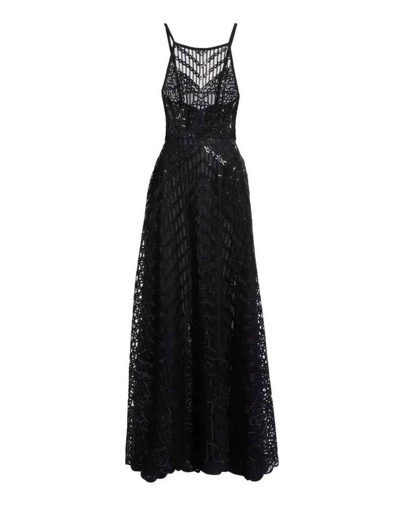 Elie Saab Spitzen-Overlay-Maxikleid mit Pailletten - Schwarz Schwarz