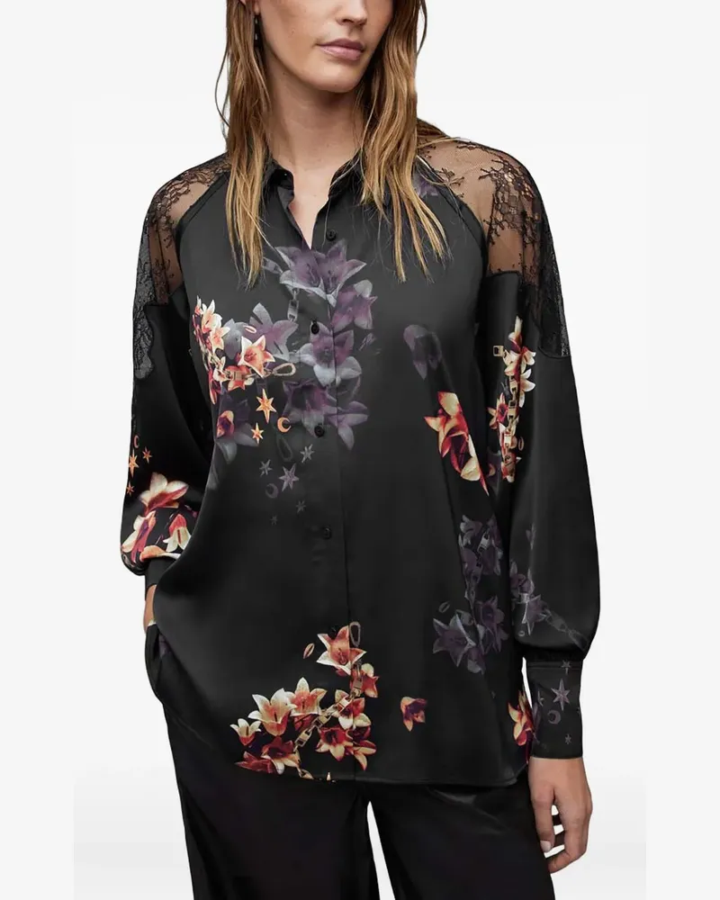 AllSaints Bluse mit Blumenspitze - Schwarz Schwarz