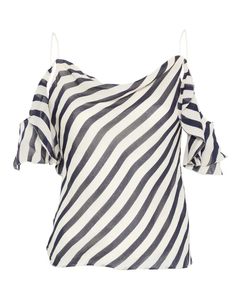 Self-Portrait striped ruffled top - Nude Nude