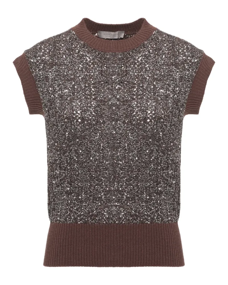 D.EXTERIOR sequin-embellished cap-sleeve knitted top - Braun Braun
