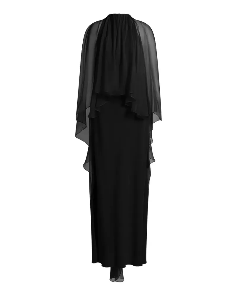 Alberta Ferretti Stehkragen-Maxikleid mit Cape-Overlay - Schwarz Schwarz