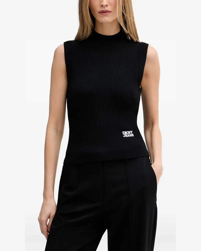 DKNY ribbed-knit logo-patch top - Schwarz Schwarz