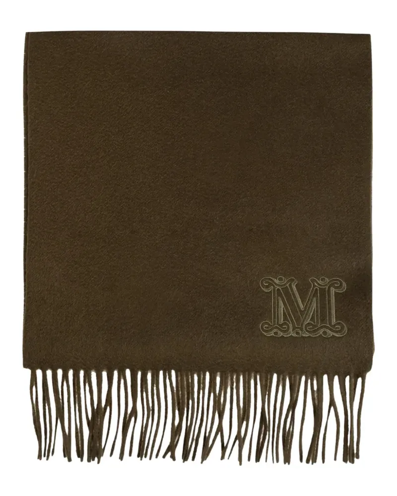 Max Mara logo-embroidered fringed scarf - Grün Grün