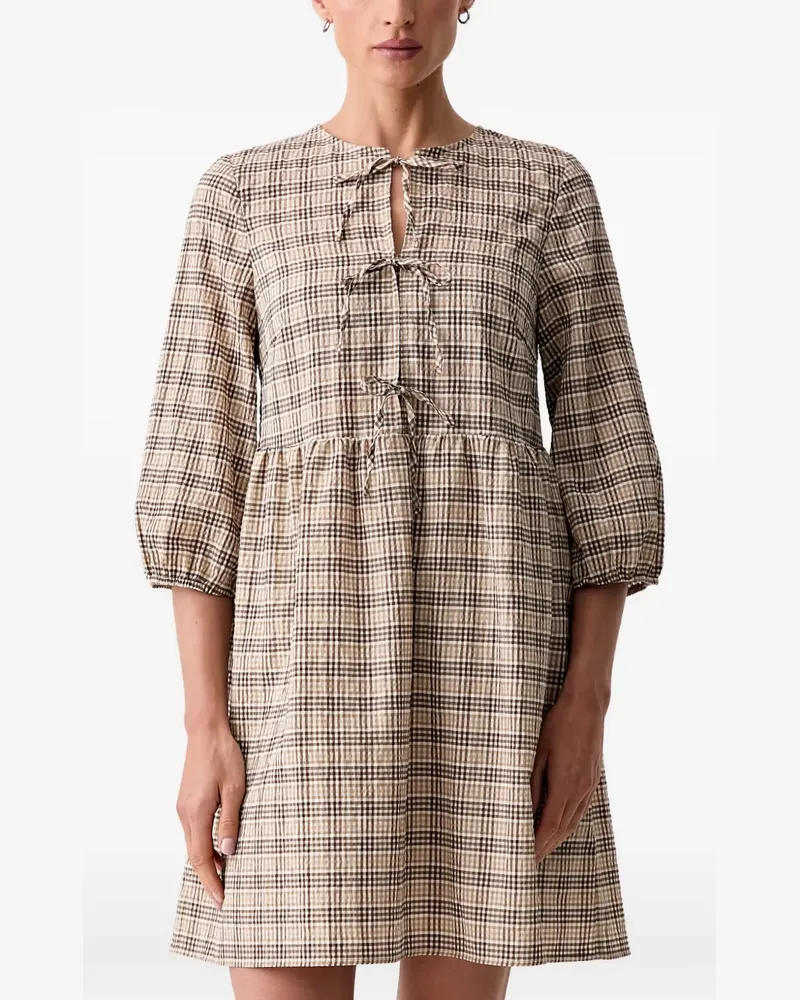Marc O'Polo Kariertes Minikleid mit Schleifenverschluss - Nude Nude