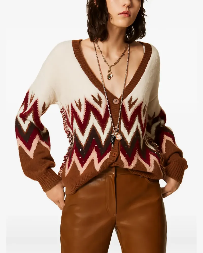 Twin-Set Jacquard-Cardigan mit Pailletten - Nude Nude