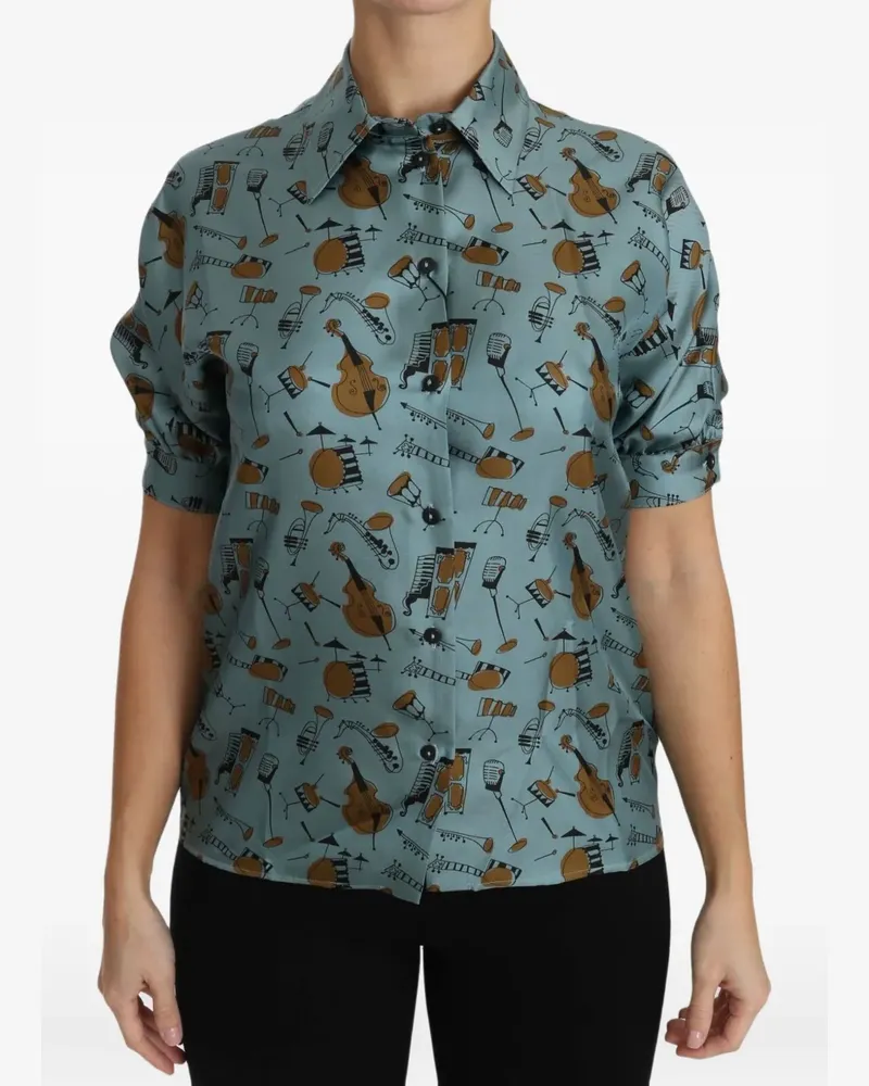 Dolce & Gabbana Seidenhemd mit Musikinstrument-Print - Blau Blau