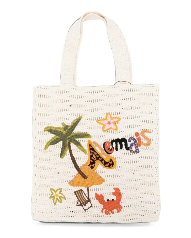 ALEMAIS Island Cove embroidered crochet tote bag - Nude Nude