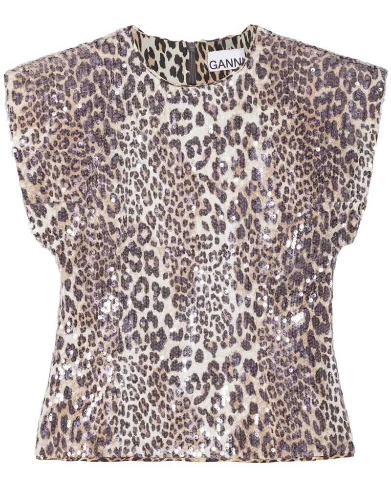 Ganni Bluse mit Leoparden-Print - Nude Nude