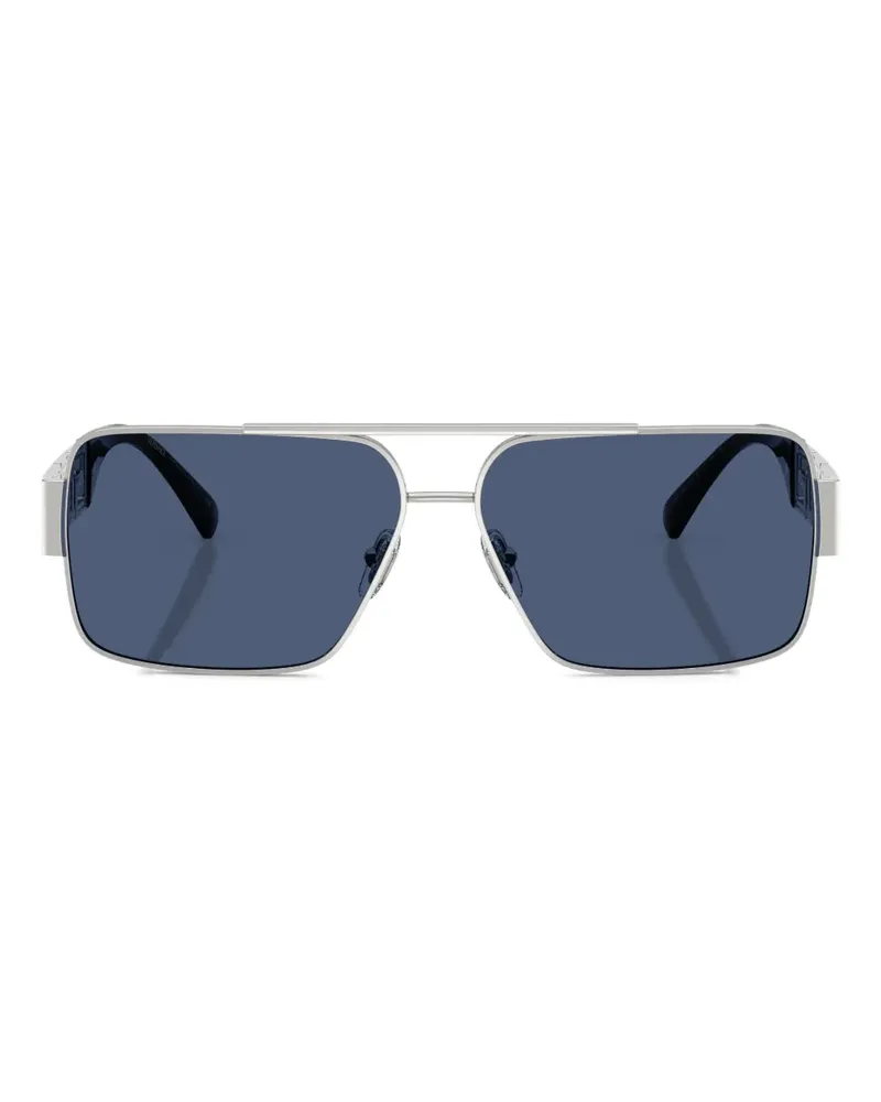 Versace Sonnenbrille mit eckigem Gestell - Silber Silber