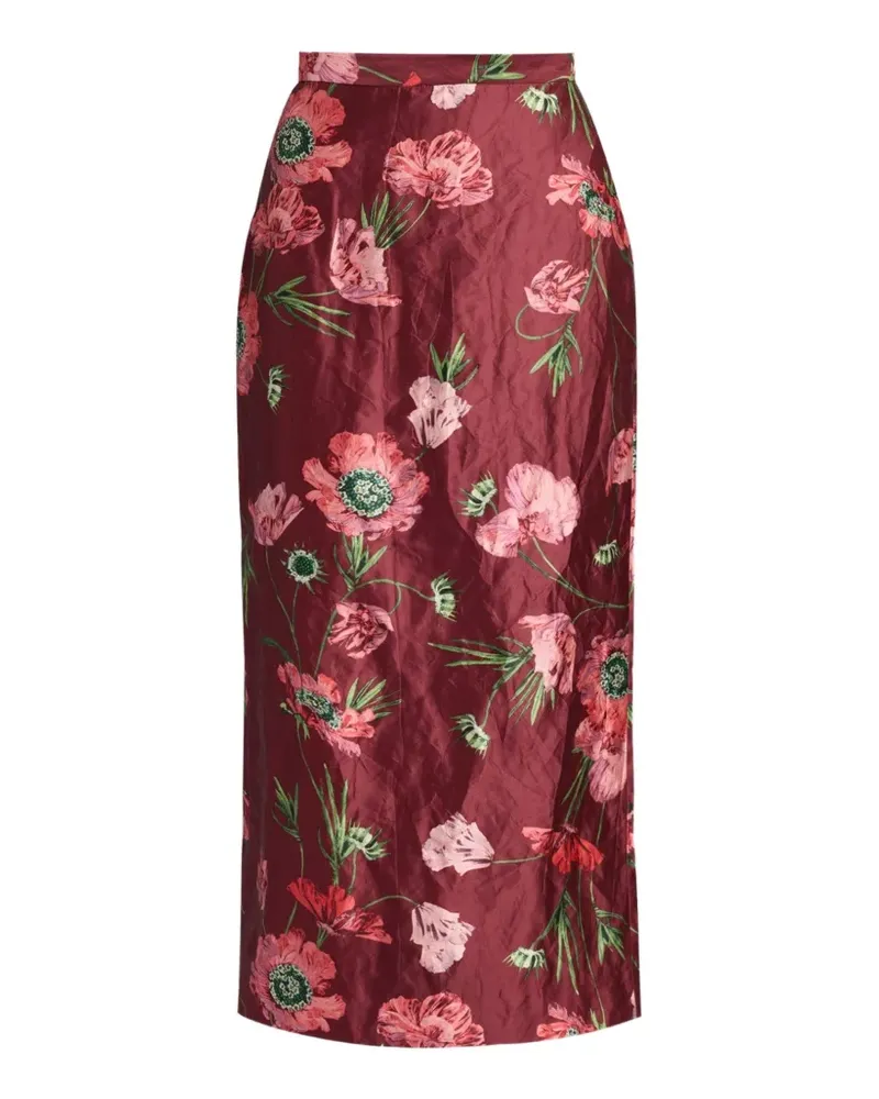 Erdem floral-print textured-satin midi skirt - Rot Rot