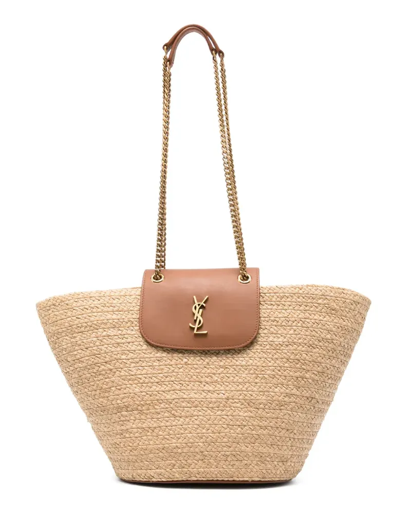 Saint Laurent Manon Schultertasche aus Bast - Nude Nude