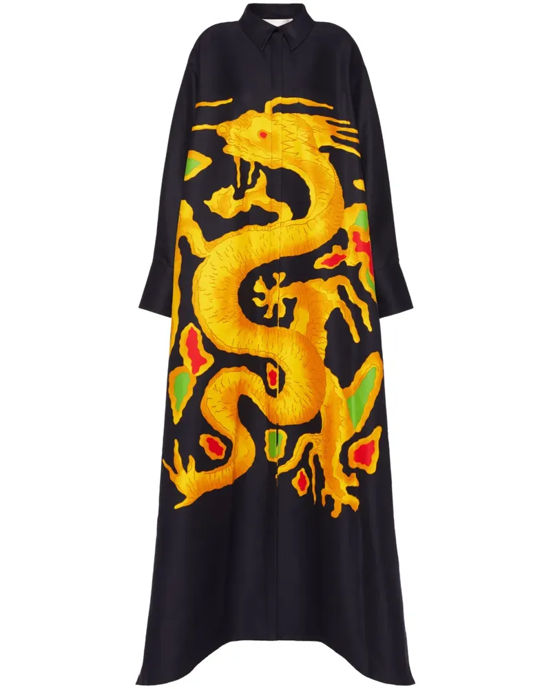 Valentino Garavani Hemdkleid aus Faille mit Print - Schwarz Schwarz
