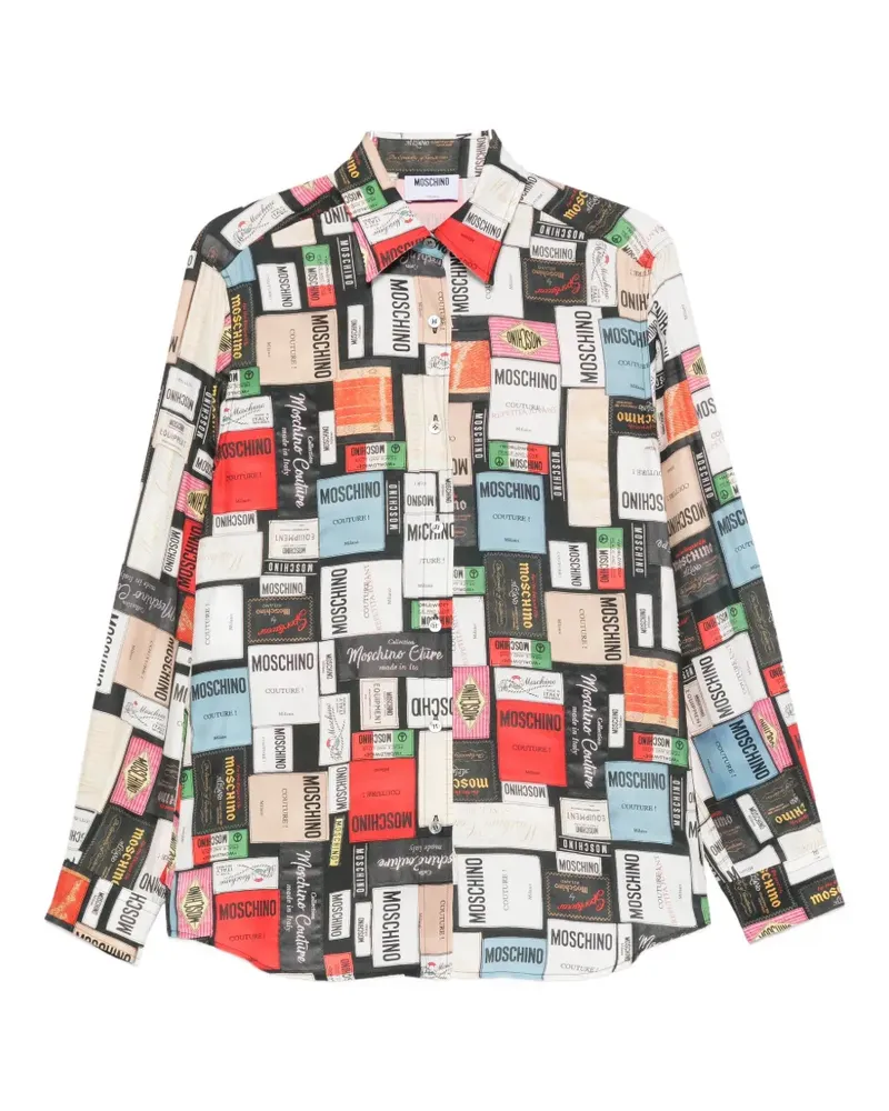 Moschino logo-print silk shirt - Schwarz Schwarz